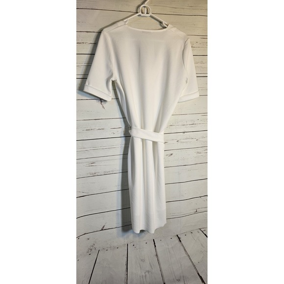 ZARA White Short Sleeve V Neck Tie Waist Crepe Midi Dress Size S - Picture 4 of 5